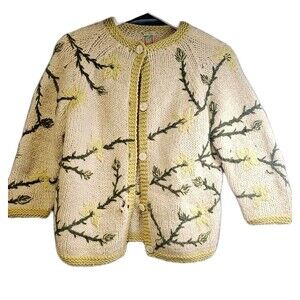 Vintage Ilaria Italy Hand Knit Mohair Wool Floral Embroidered Cardigan